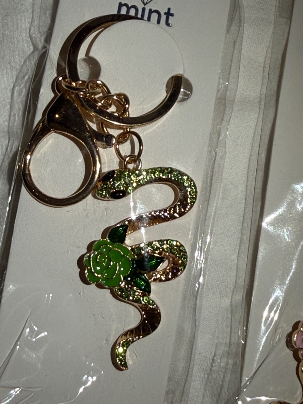 Gold-Tone Snake with Rose Accent keychain